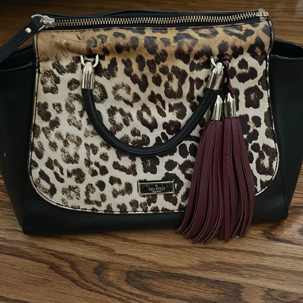 Kate Spade Black Leopard Tassel Crossbody Satchel